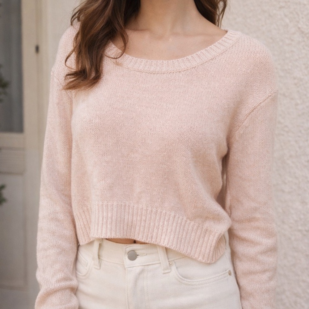 H&M Blush Pink Cropped Knit Sweater | Soft Lightweight Crewneck